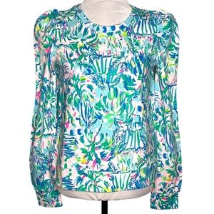 Lilly Pulitzer Jansen Sweatshirt Blue Ibiza Cabana Cocktail Print Size Small